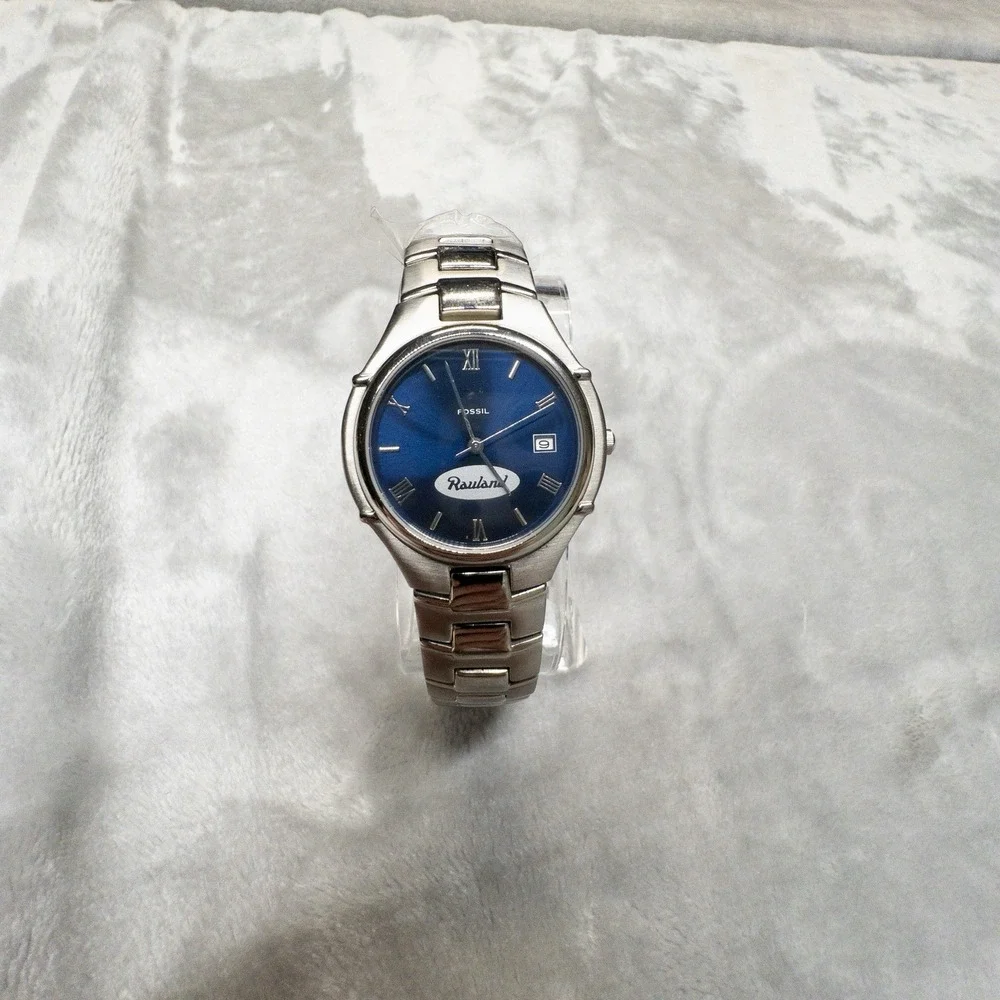 New Fossil PR-5111 Blue Dial 35mm Mens Watch Silver Rauland Logo